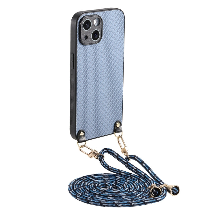 Carbon Fiber Texture Leather Back Phone Case with Crossbody Strap, For iPhone 15, For iPhone 14 Plus, For iPhone 14, For iPhone 14 Pro