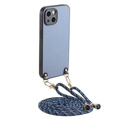 Carbon Fiber Texture Leather Back Phone Case with Crossbody Strap, For iPhone 15, For iPhone 14 Plus, For iPhone 14, For iPhone 14 Pro