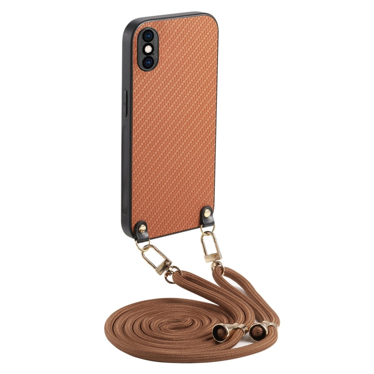 Carbon Fiber Texture Leather Back Phone Case with Crossbody Strap, For iPhone 11 Pro, For iPhone X / XS, For iPhone XR, For iPhone XS Max