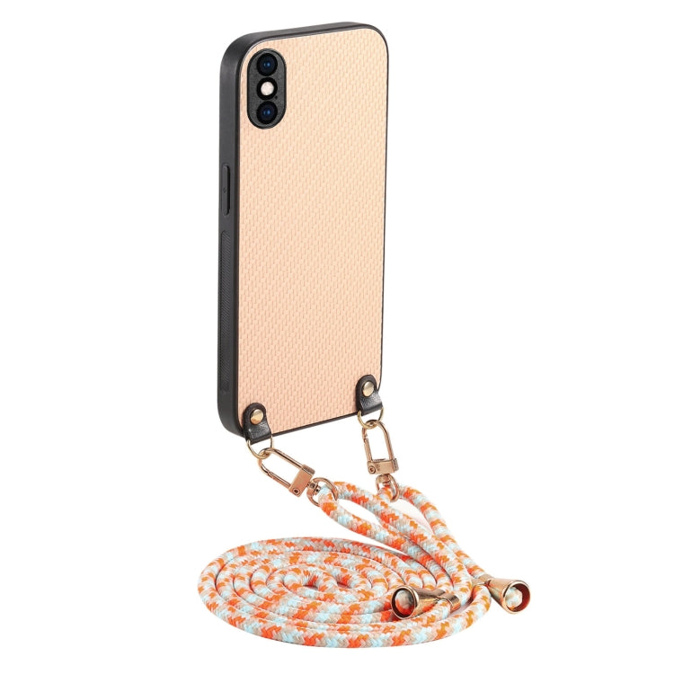 Carbon Fiber Texture Leather Back Phone Case with Crossbody Strap, For iPhone 11 Pro, For iPhone X / XS, For iPhone XR, For iPhone XS Max
