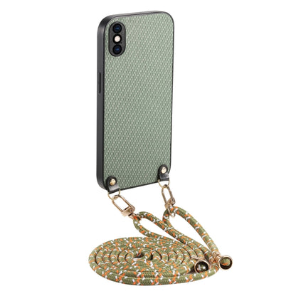 Carbon Fiber Texture Leather Back Phone Case with Crossbody Strap, For iPhone 11 Pro, For iPhone X / XS, For iPhone XR, For iPhone XS Max