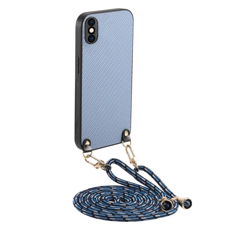 Carbon Fiber Texture Leather Back Phone Case with Crossbody Strap, For iPhone 11 Pro, For iPhone X / XS, For iPhone XR, For iPhone XS Max