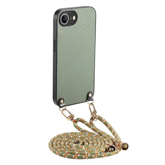 Carbon Fiber Texture Leather Back Phone Case with Crossbody Strap, For iPhone 17e / 16e, For iPhone 17 Pro Max, For iPhone 17 Pro, For  iPhone 17
