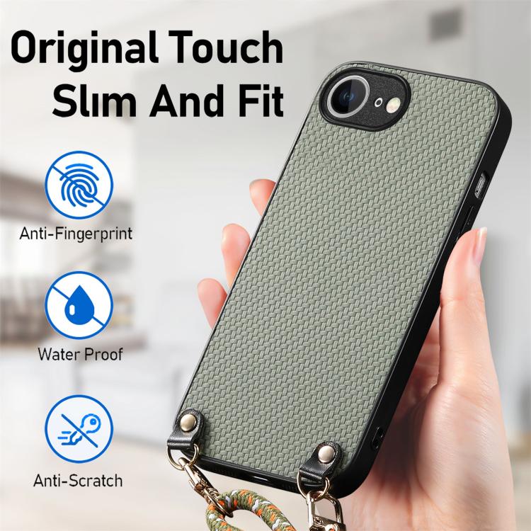Carbon Fiber Texture Leather Back Phone Case with Crossbody Strap, For iPhone 17e / 16e, For iPhone 17 Pro Max, For iPhone 17 Pro, For  iPhone 17
