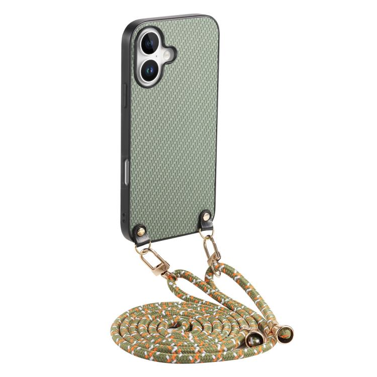 Carbon Fiber Texture Leather Back Phone Case with Crossbody Strap, For iPhone 17e / 16e, For iPhone 17 Pro Max, For iPhone 17 Pro, For  iPhone 17