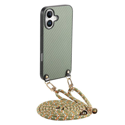 Carbon Fiber Texture Leather Back Phone Case with Crossbody Strap, For iPhone 17e / 16e, For iPhone 17 Pro Max, For iPhone 17 Pro, For  iPhone 17
