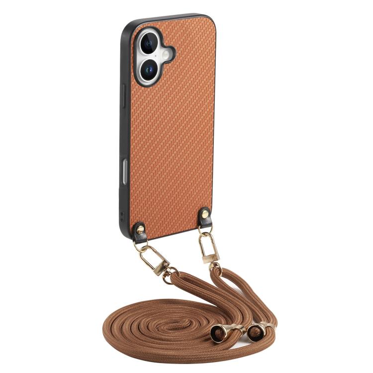 Carbon Fiber Texture Leather Back Phone Case with Crossbody Strap, For iPhone 17e / 16e, For iPhone 17 Pro Max, For iPhone 17 Pro, For  iPhone 17