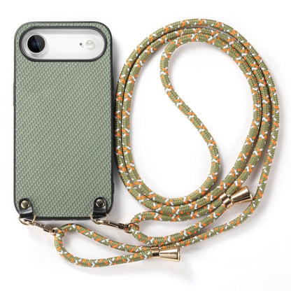 Carbon Fiber Texture Leather Back Phone Case with Crossbody Strap, For iPhone Air, For iPhone 16 Pro Max, For iPhone 16 Pro, For iPhone 16 Plus