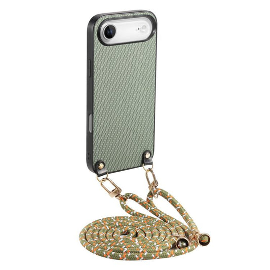Carbon Fiber Texture Leather Back Phone Case with Crossbody Strap, For iPhone Air, For iPhone 16 Pro Max, For iPhone 16 Pro, For iPhone 16 Plus