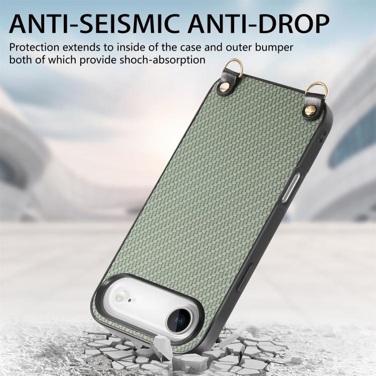Carbon Fiber Texture Leather Back Phone Case with Crossbody Strap, For iPhone Air, For iPhone 16 Pro Max, For iPhone 16 Pro, For iPhone 16 Plus