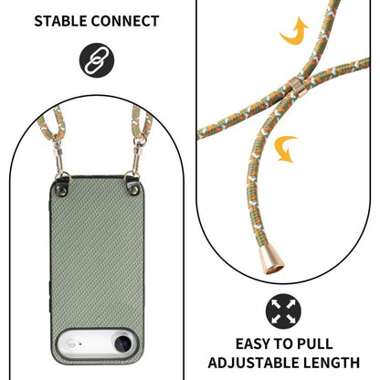 Carbon Fiber Texture Leather Back Phone Case with Crossbody Strap, For iPhone Air, For iPhone 16 Pro Max, For iPhone 16 Pro, For iPhone 16 Plus