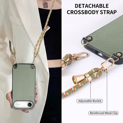 Carbon Fiber Texture Leather Back Phone Case with Crossbody Strap, For iPhone Air, For iPhone 16 Pro Max, For iPhone 16 Pro, For iPhone 16 Plus