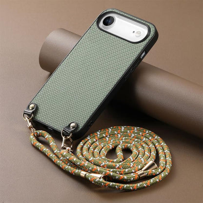 Carbon Fiber Texture Leather Back Phone Case with Crossbody Strap, For iPhone Air, For iPhone 16 Pro Max, For iPhone 16 Pro, For iPhone 16 Plus
