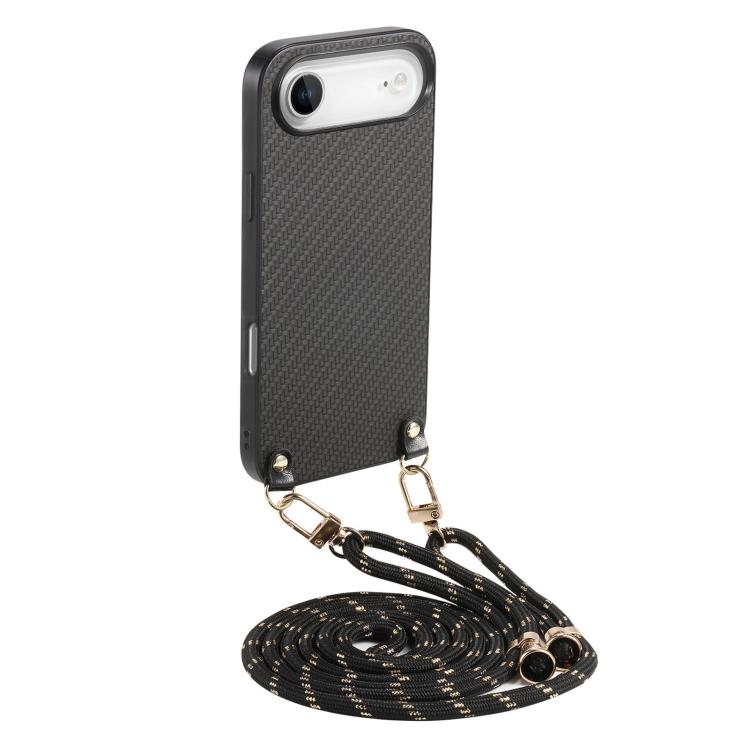 Carbon Fiber Texture Leather Back Phone Case with Crossbody Strap, For iPhone Air, For iPhone 16 Pro Max, For iPhone 16 Pro, For iPhone 16 Plus