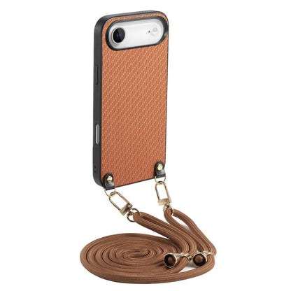 Carbon Fiber Texture Leather Back Phone Case with Crossbody Strap, For iPhone Air, For iPhone 16 Pro Max, For iPhone 16 Pro, For iPhone 16 Plus
