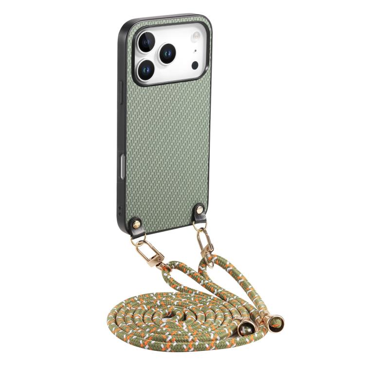 Carbon Fiber Texture Leather Back Phone Case with Crossbody Strap, For iPhone 17e / 16e, For iPhone 17 Pro Max, For iPhone 17 Pro, For  iPhone 17