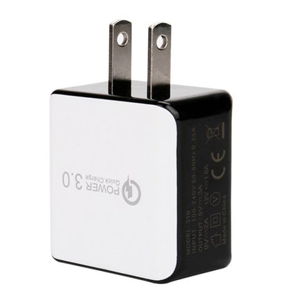 1USB QC 3.0 Wire Drawing Quick Charger US Plug, black, white