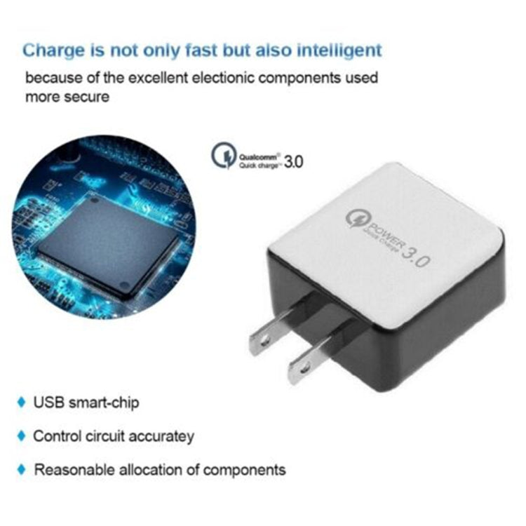 1USB QC 3.0 Wire Drawing Quick Charger US Plug, black, white