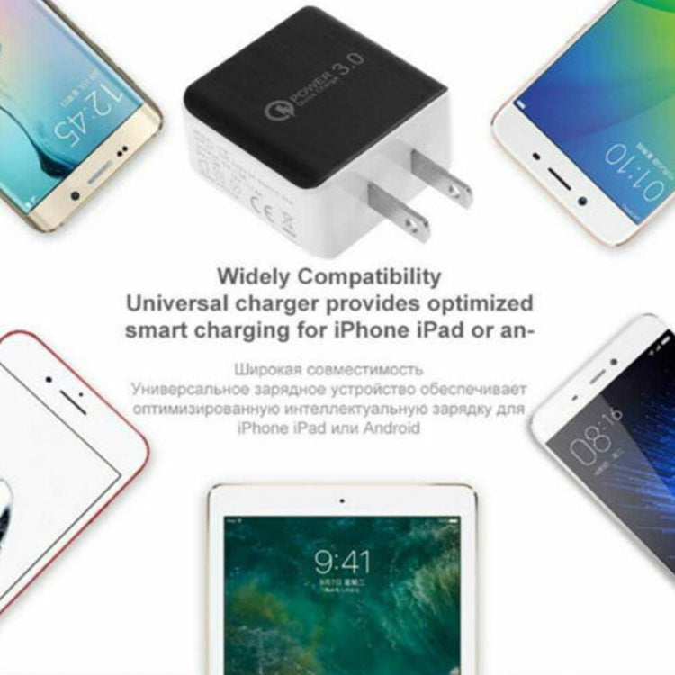1USB QC 3.0 Wire Drawing Quick Charger US Plug, black, white