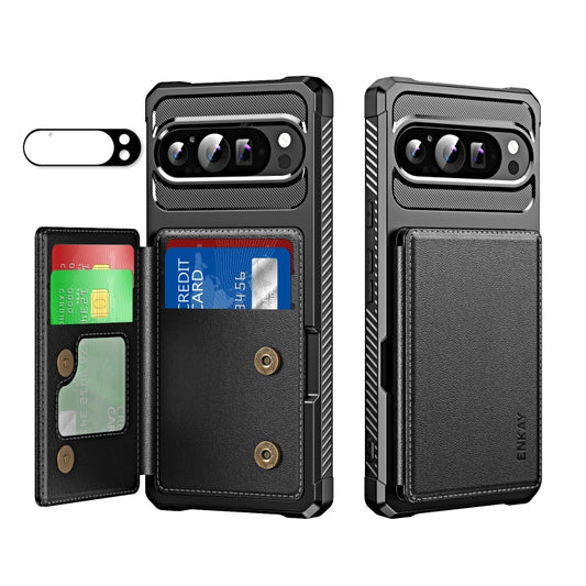 ENKAY Hat-Prince Card Slot Wallet TPU Back Leather Phone Case with Lens Film, For Google Pixel 9 Pro XL, For Google Pixel 9 / 9 Pro