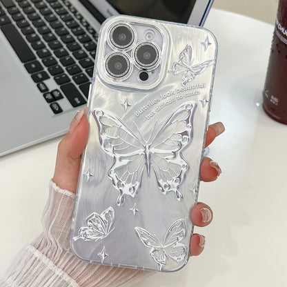 Plating Texture Butterfly TPU Phone Case with Glitter Lens Film, For iPhone 17e / 16e, For iPhone 16 Pro Max, For iPhone 16 Pro, For iPhone 16 Plus