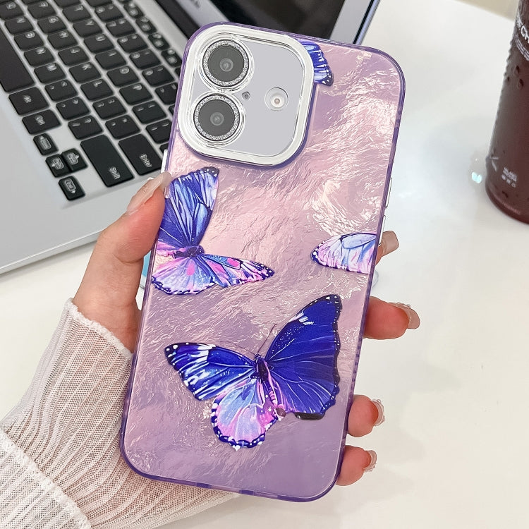 Plating Texture Butterfly TPU Phone Case with Glitter Lens Film, For iPhone 17e / 16e, For iPhone 16 Pro Max, For iPhone 16 Pro, For iPhone 16 Plus