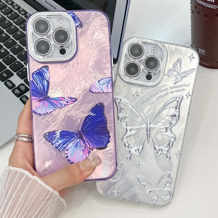Plating Texture Butterfly TPU Phone Case with Glitter Lens Film, For iPhone 17e / 16e, For iPhone 16 Pro Max, For iPhone 16 Pro, For iPhone 16 Plus