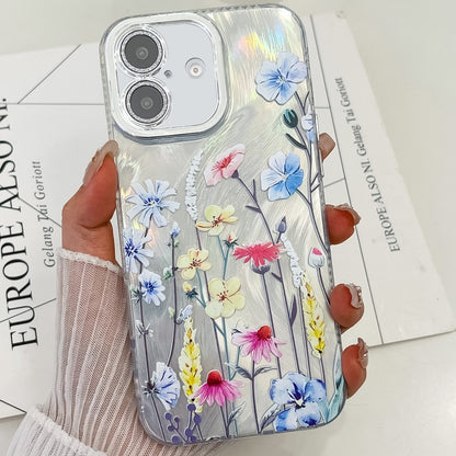 Electroplating Flowers Plants Texture TPU Phone Case, For iPhone 16 Plus