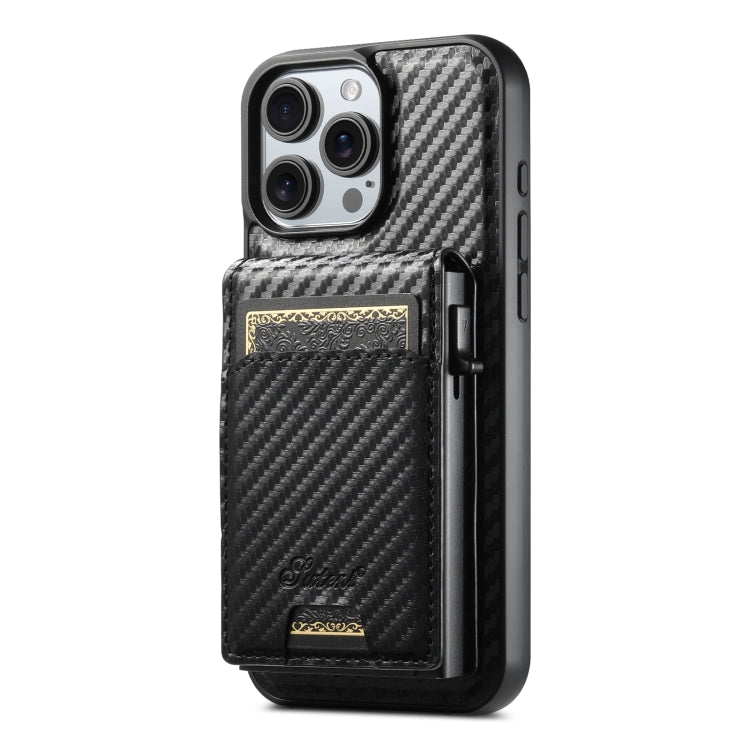 Suteni H19 Carbon Fiber Grain 2-in-1 MagSafe Removable Card Box Back Phone Case, For iPhone 12 Pro