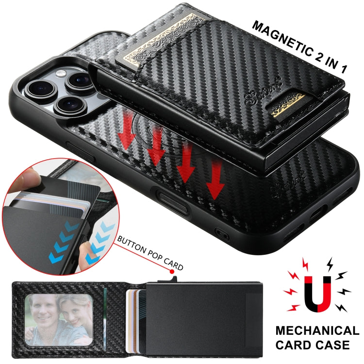 Suteni H19 Carbon Fiber Grain 2-in-1 MagSafe Removable Card Box Back Phone Case, For iPhone 12 Pro