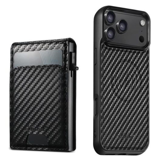 Suteni H19 Carbon Fiber Grain 2-in-1 MagSafe Removable Card Box Back Phone Case, For iPhone 18 Pro, For iPhone 18 Pro Max, For iPhone 17 Pro Max, For iPhone 17 Pro, For iPhone 17, For iPhone Air, For iPhone 16 Pro Max, For iPhone 16 Pro                ...