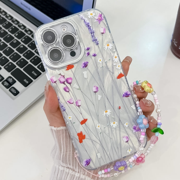 Electroplating Flower Texture Wristband TPU Phone Case, For iPhone 16, For iPhone 15 Pro Max, For iPhone 15 Pro, For iPhone 15