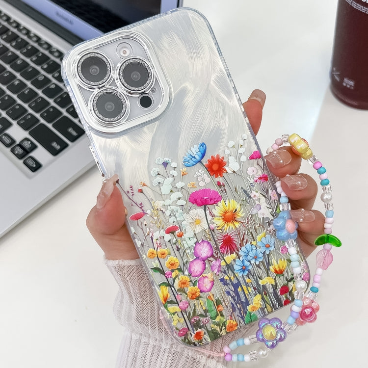Electroplating Flower Texture Wristband TPU Phone Case, For iPhone 16, For iPhone 15 Pro Max, For iPhone 15 Pro, For iPhone 15