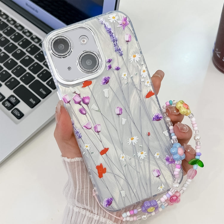 Electroplating Flower Texture Wristband TPU Phone Case, For iPhone 13 Pro, For iPhone 13