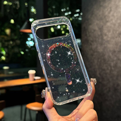 Glossy Glitter Starry Colorful MagSafe Ring Phone Case, For Google Pixel 9 Pro XL, For Google Pixel 9 Pro, For Google Pixel 9