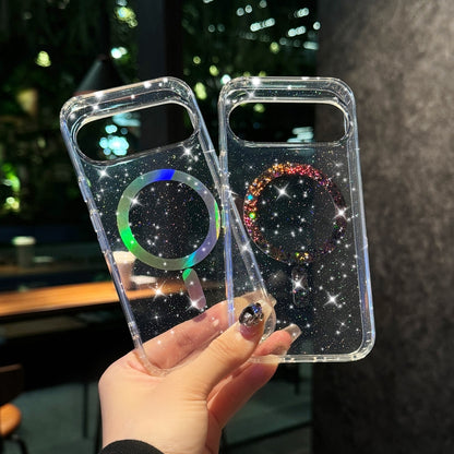 Glossy Glitter Starry Colorful MagSafe Ring Phone Case, For Google Pixel 9 Pro XL, For Google Pixel 9 Pro, For Google Pixel 9