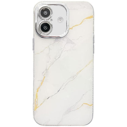 Electroplated Marble Texture Phone Case, For iPhone 16 Plus