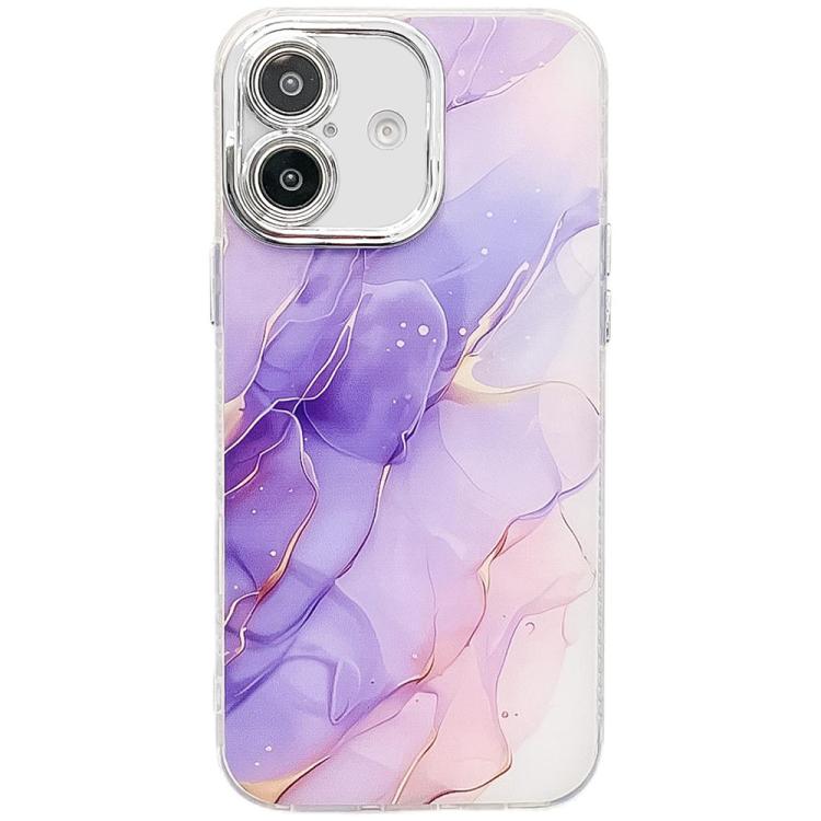 Electroplated Marble Texture Phone Case, For iPhone 16