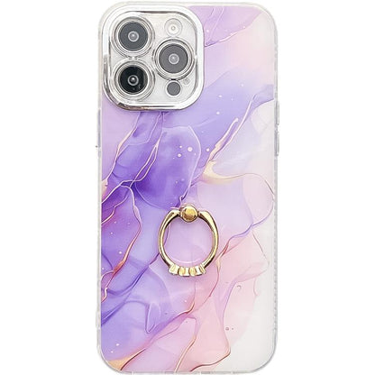 Electroplated Marble Texture Ring Holder Phone Case, For iPhone 16 Pro Max