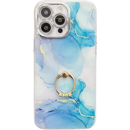 Electroplated Marble Texture Ring Holder Phone Case, For iPhone 16 Pro Max