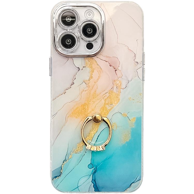Electroplated Marble Texture Ring Holder Phone Case, For iPhone 16 Pro Max