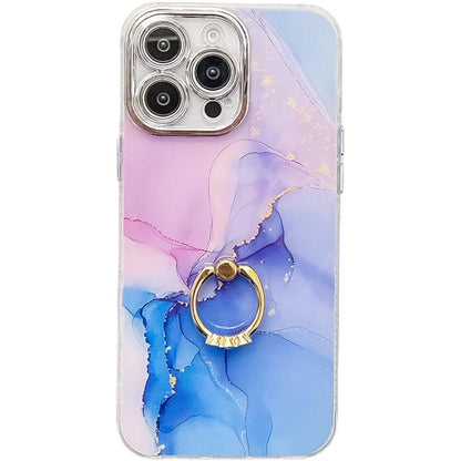 Electroplated Marble Texture Ring Holder Phone Case, For iPhone 16 Pro Max