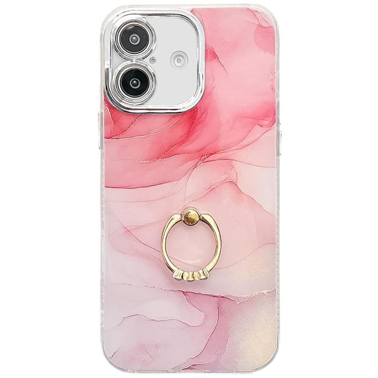 Electroplated Marble Texture Ring Holder Phone Case, For iPhone 16 Plus