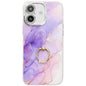 Electroplated Marble Texture Ring Holder Phone Case, For iPhone 16 Plus
