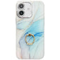 Electroplated Marble Texture Ring Holder Phone Case, For iPhone 16 Plus