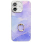 Electroplated Marble Texture Ring Holder Phone Case, For iPhone 16 Plus