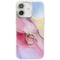 Electroplated Marble Texture Ring Holder Phone Case, For iPhone 16 Plus