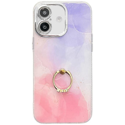 Electroplated Marble Texture Ring Holder Phone Case, For iPhone 16 Plus