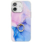 Electroplated Marble Texture Ring Holder Phone Case, For iPhone 16 Plus