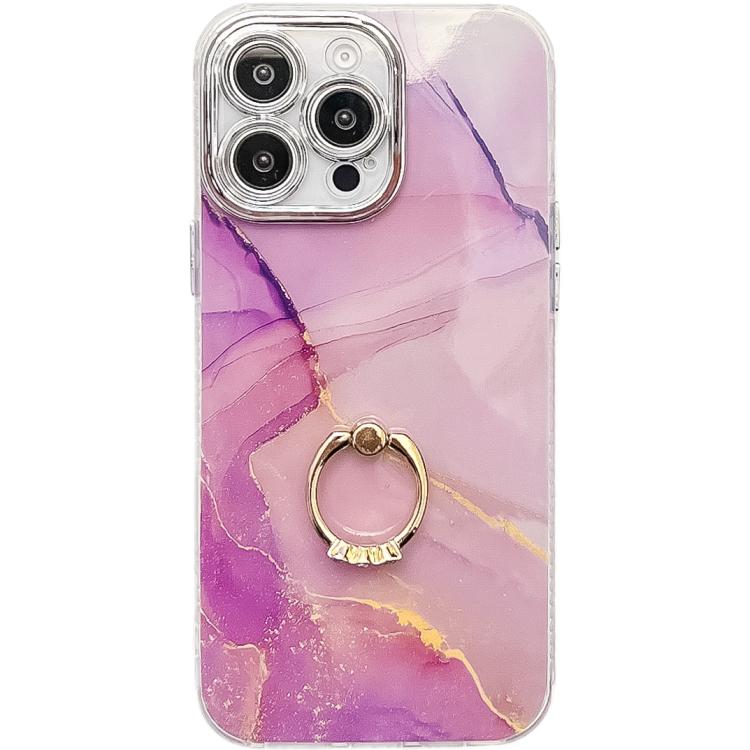 Electroplated Marble Texture Ring Holder Phone Case, For iPhone 15 Pro Max